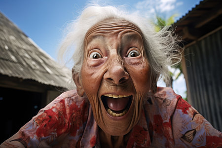 an old woman with her mouth openの素材