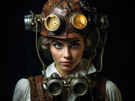 a woman wearing a steampunk hatの素材