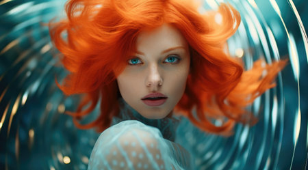a woman with red hair and blue eyesの素材