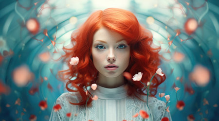 a woman with red hair and frecklesの素材