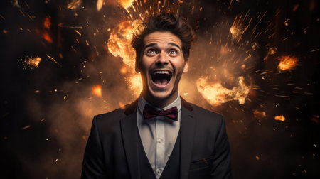 a man in a suit with his mouth openの素材