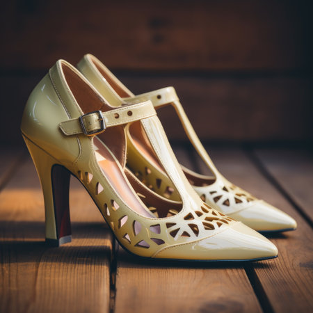 a pair of yellow high heeled shoesの素材