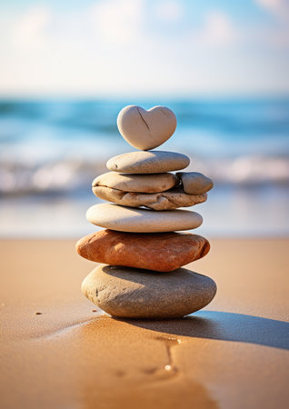 a stack of rocks on a beachの素材