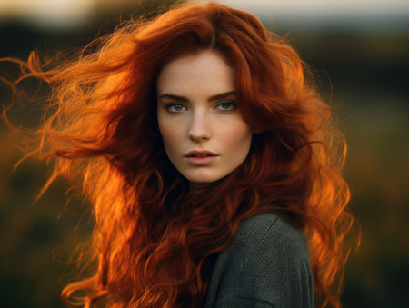 a woman with red hairの素材