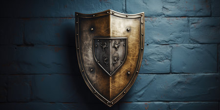a metal shield with a design on itの素材