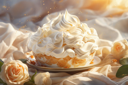 a cupcake with whipped cream on a plateの素材