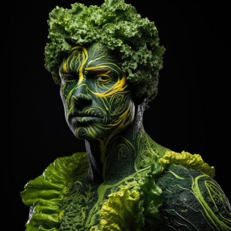 a man with green and yellow body artの素材