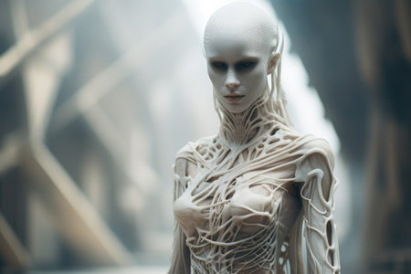 a woman with a white body and white skinの素材