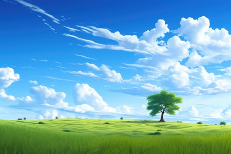 a tree in a grassy fieldの素材