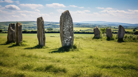 a group of stones in a fieldの素材