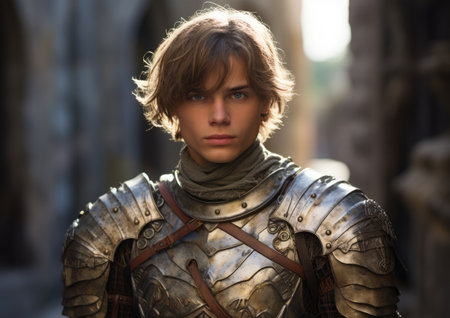 a man in armor looking at the cameraの素材