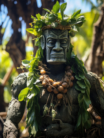 a statue of a man with leaves around his headの素材