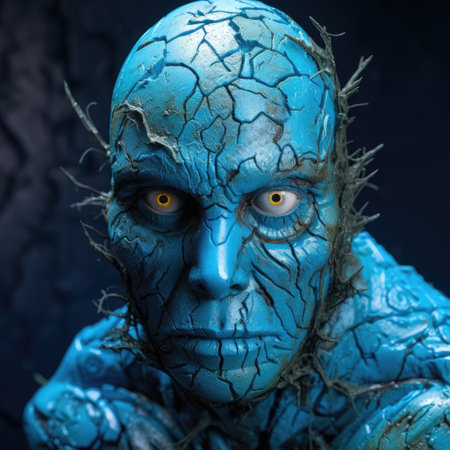 a man with cracked skin and yellow eyesの素材