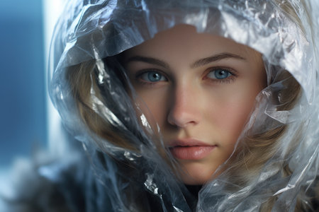 a woman wearing a plastic wrapの素材