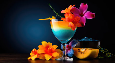 a colorful drink with flowersの素材