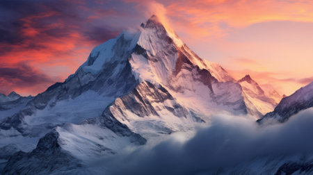 a mountain with snow and cloudsの素材