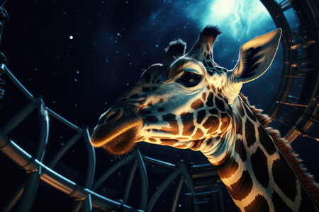 a giraffe in a zoo exhibitの素材