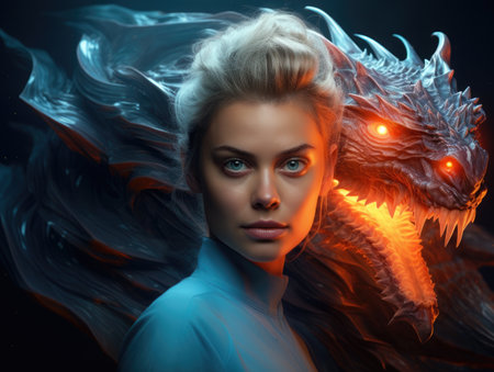 a woman with a dragon headの素材