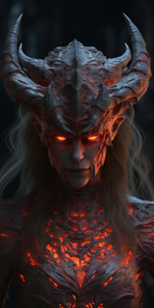 a person with horns and red eyesの素材