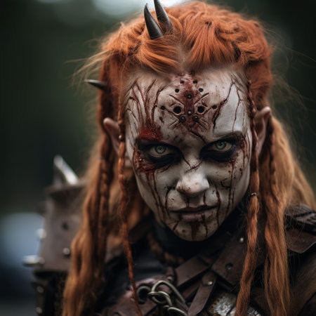 a woman with red hair and a face paintの素材
