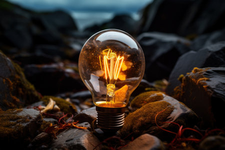 a light bulb on rocksの素材
