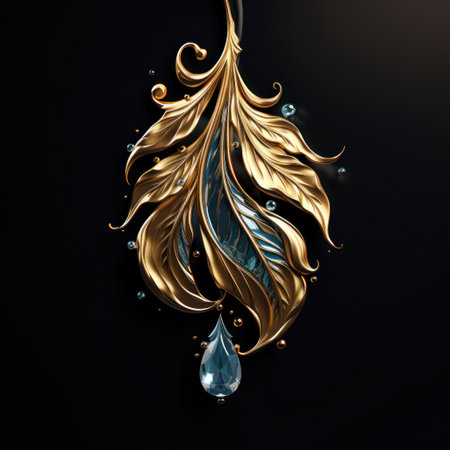 a gold leaf with blue gemの素材