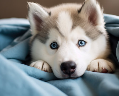 a dog lying on a blanketの素材