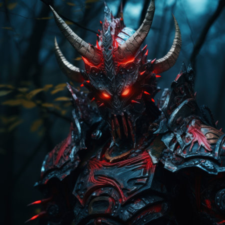 a person in a garment with horns and red eyesの素材