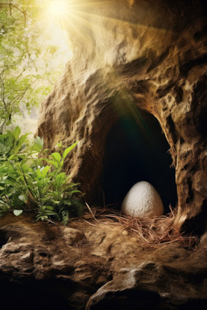 a white egg in a caveの素材