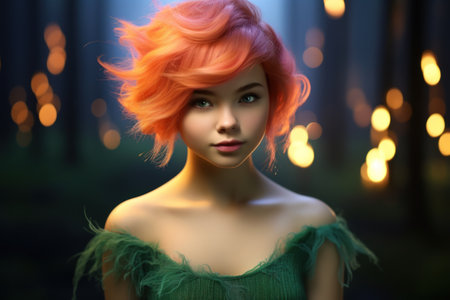 a woman with orange hairの素材