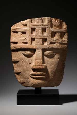 a stone sculpture of a faceの素材