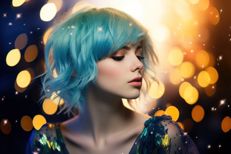 a woman with blue hairの素材