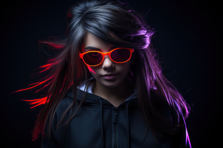 a woman wearing sunglasses and black hoodieの素材