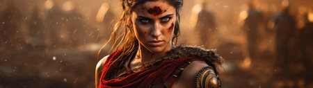 a woman with blood on her faceの素材