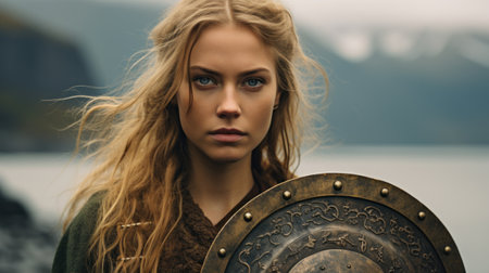 a woman holding a shieldの素材