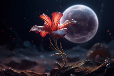 a flower growing on rocksの素材