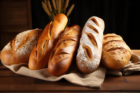 a group of loaves of breadの素材