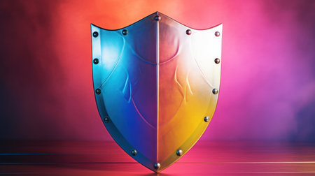 a colorful shield on a tableの素材