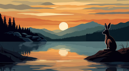 a sunset over a lakeの素材