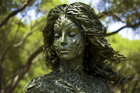 a statue of a woman with a green face and hairの素材