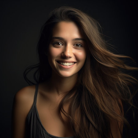 a woman with long brown hairの素材