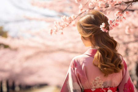 a woman in a kimono with flowers in her hair