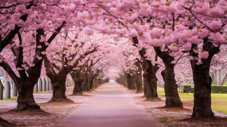 a path with pink treesの素材