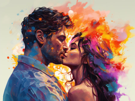 a man and woman kissingの素材