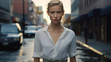 a woman in a white shirtの素材