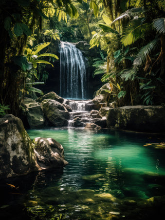 a waterfall in a tropical forestの素材