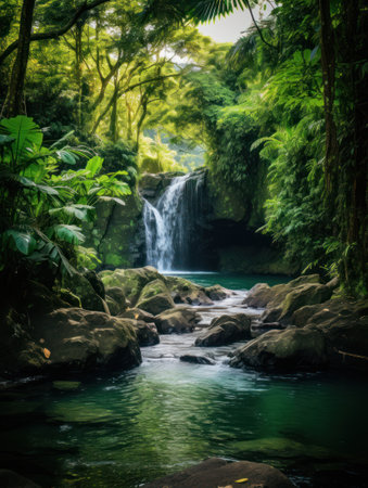 a waterfall in a forestの素材