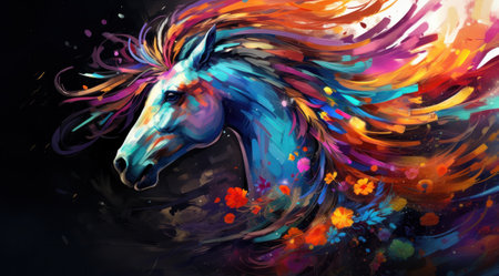 a colorful horse with flowersの素材
