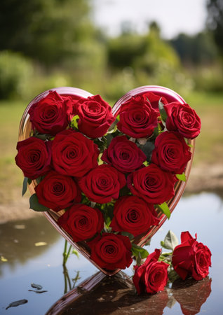 a heart shaped bouquet of rosesの素材