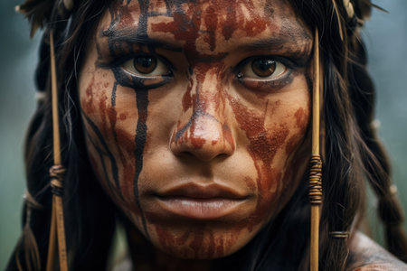 a woman with paint on her faceの素材